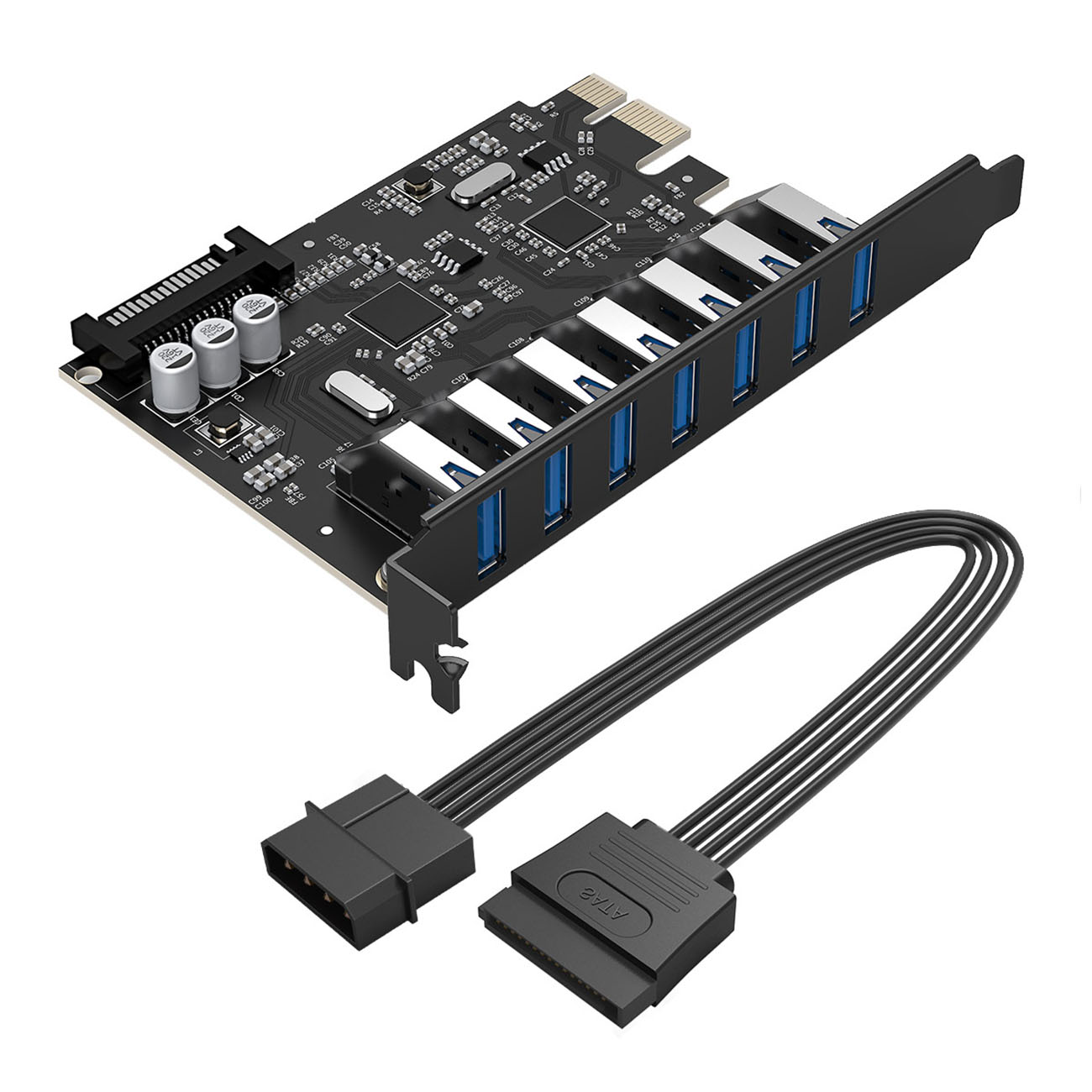 Orico PVU3 PCIe laienduskaart 7 USB 3.0 pesaga lauaarvutitele – must