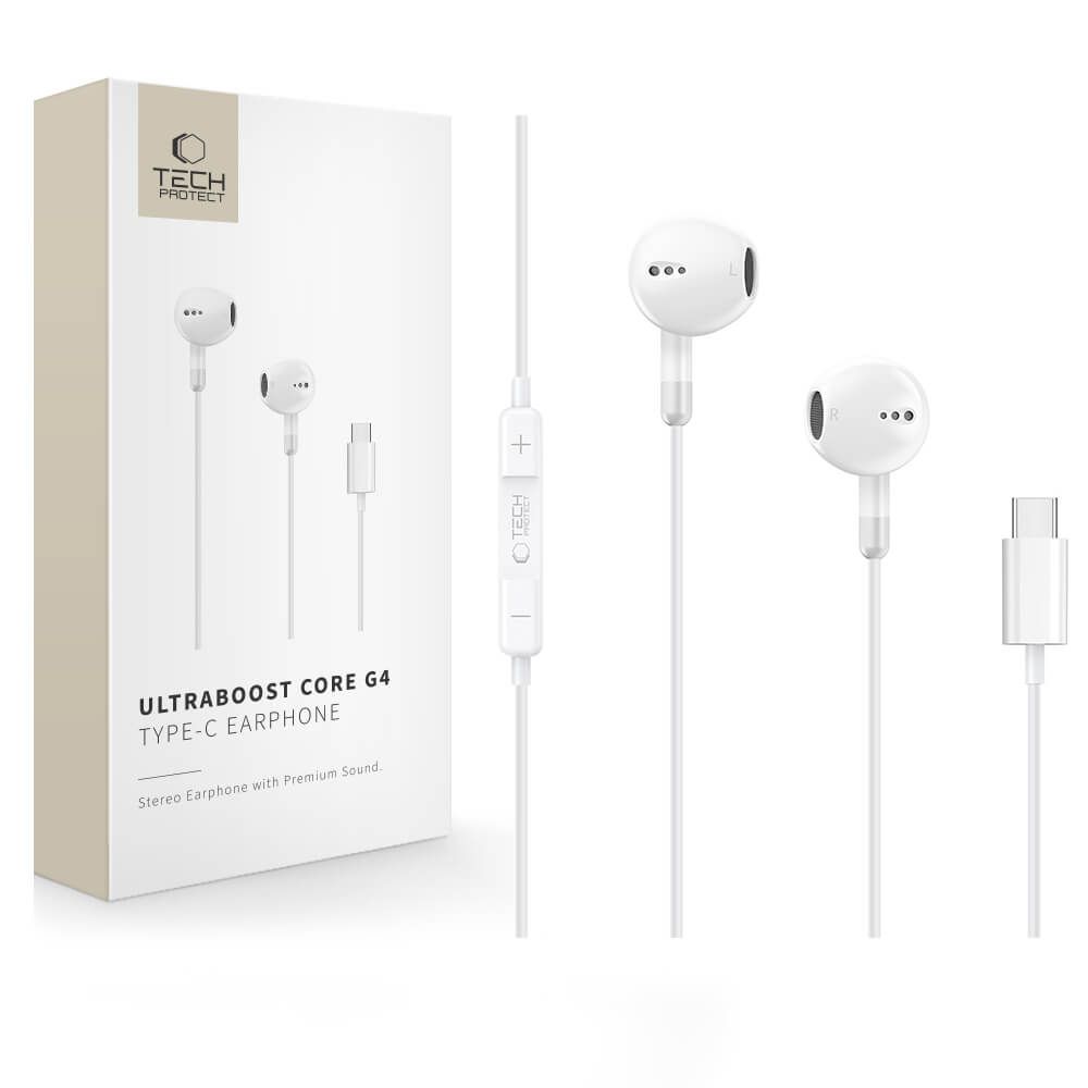 Tech-Protect Ultraboost Core G4 juhtmega kõrvaklapid USB-C pistikuga – valge