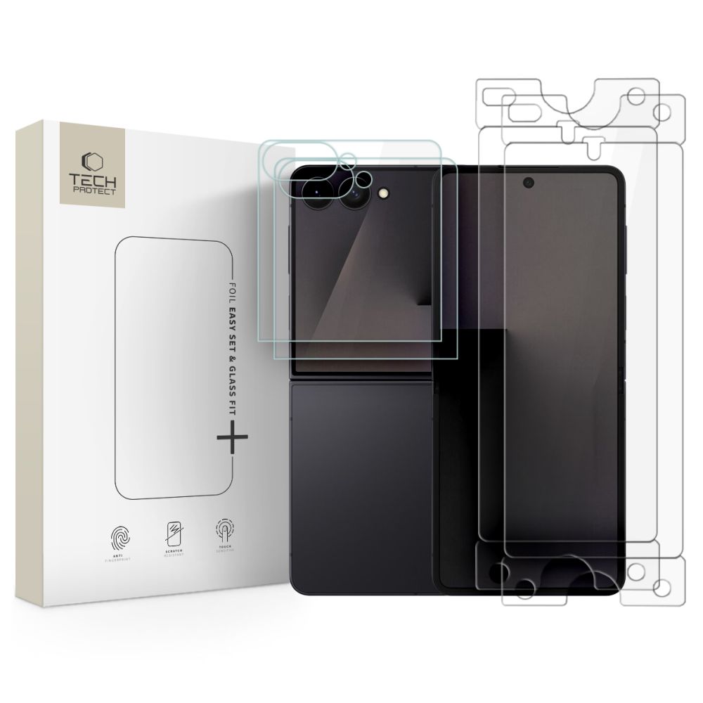 Tech-Protect kaitsekomplekt Samsung Galaxy Z Flip 7 / 8 jaoks: Glass Fit+ karastatud klaas, 2 tk, ja Hydro Flex+ hüdrogeelkile, 2 tk
