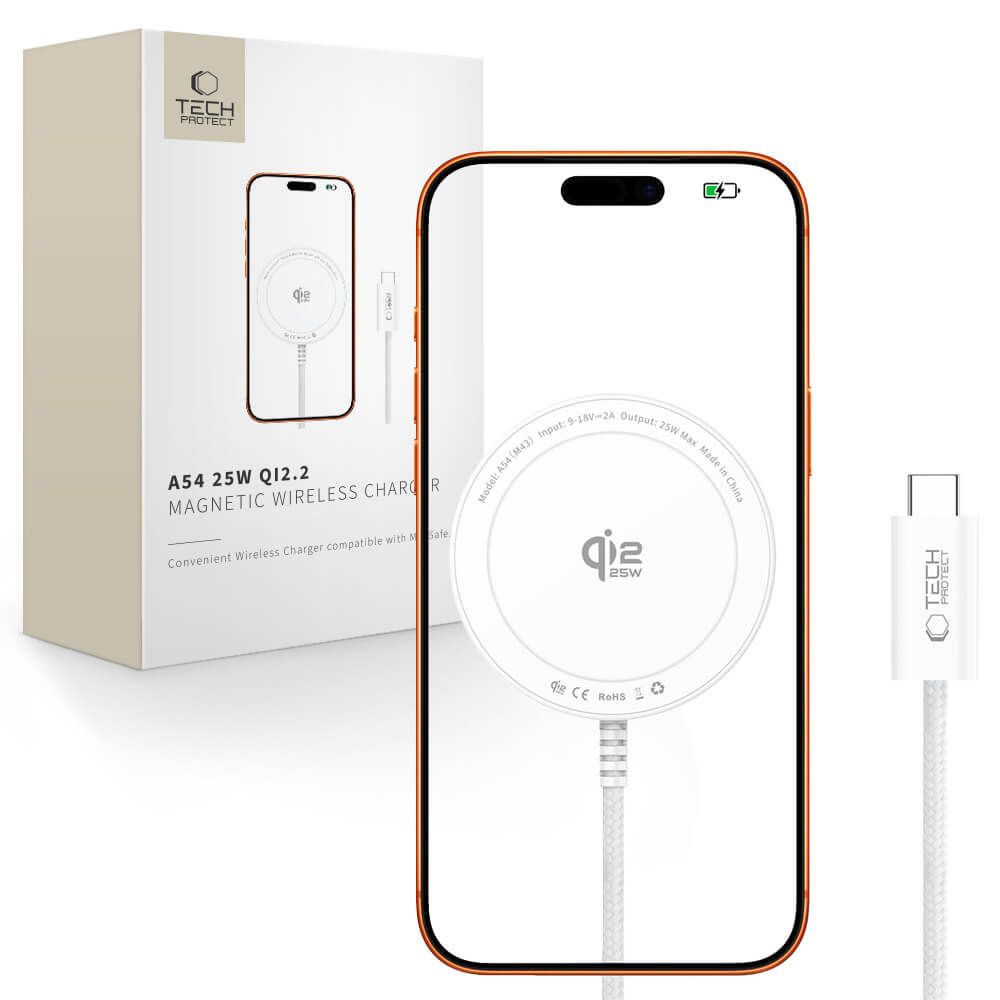 Tech-Protect A54 MagSafe Qi2.2 25 W juhtmevaba laadija – valge