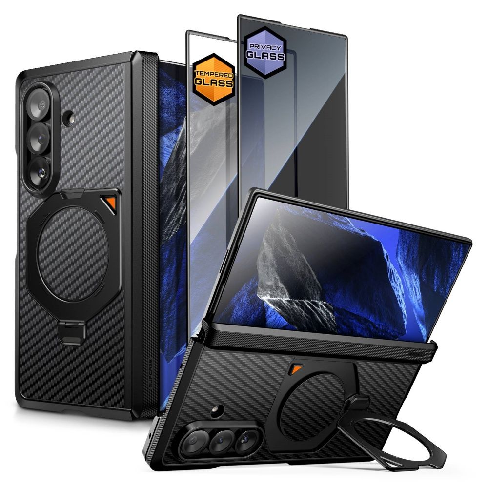 Supcase UB Aero MagSafe 2-osaline ümbrise ja privaatsusfiltriga ekraanikaitse komplekt Samsung Galaxy Z Fold 8 Ultra jaoks – must