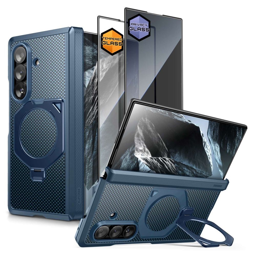 Supcase UB Aero MagSafe 2-osaline ümbrise ja privaatsusfiltriga ekraanikaitse komplekt Samsung Galaxy Z Fold 8 Ultra jaoks – tumesinine