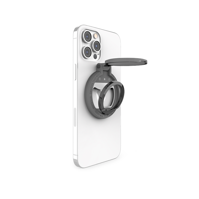 STM MagLoop 3-in-1 MagSafe'i tarvik iPhone'ile: sõrmeaas, tugijalg ja pudeliavaja, hall
