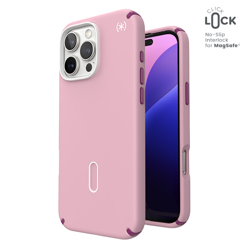 Speck Presidio2 Pro MagSafe'i ja ClickLocki toega ümbris iPhone 16 Pro Maxile, Wednesday Pink/Boysenberry Purple