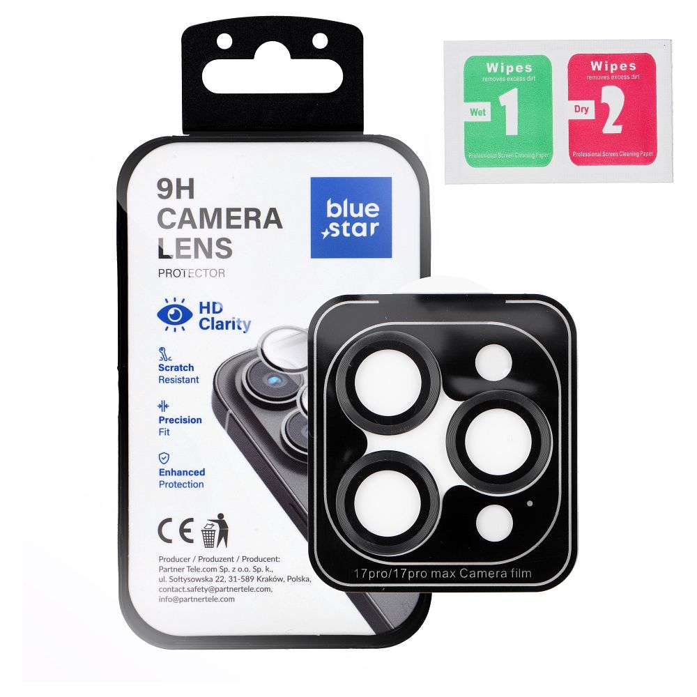 Tempered Glass Camera Lens Protector for iPhone 17 PRO / 17 PRO MAX Blue Star Easy Install black