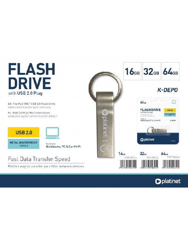 Memory usb drive Platinet Metal Waterproof 64GB USB 2.0