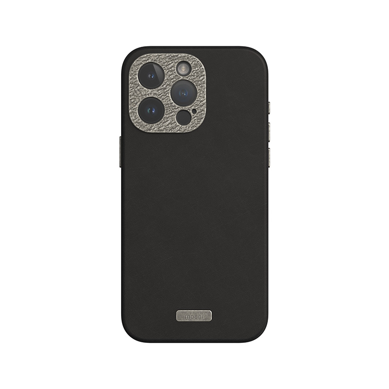 Moshi Napa MagSafe kvaliteetsest vegannahast ümbris seadmele iPhone 15 Pro Max, Midnight Black värvitoonis