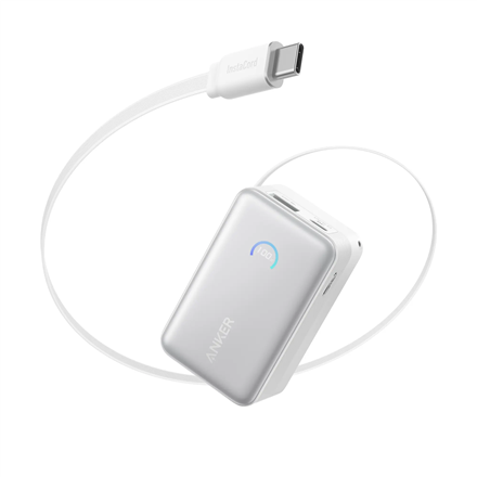Anker Nano A1638H21 – 10000 mAh 45 W akupank sissetõmmatava USB-C-kaabliga, valge