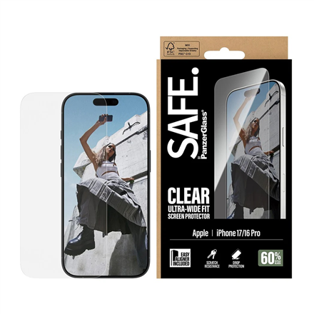 PanzerGlass Ultra-Wide Fit – Ultra-Wide Fit läbipaistev ekraanikaitseklaas mudelile Apple iPhone 16 Pro / iPhone 17, EasyAligner paigaldusraamiga
