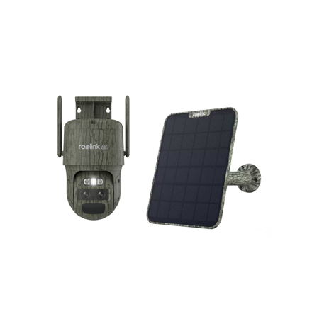Reolink TrackMix Series G770 Camouflage B4GTMXPT4K09SPC – 4G LTE 4 MP kahe objektiiviga aku-PTZ-kaamera Solar Panel 2-ga, 2.8 mm F1.6 objektiiv, IP65, H.264/H.265, microSD kuni 256 GB