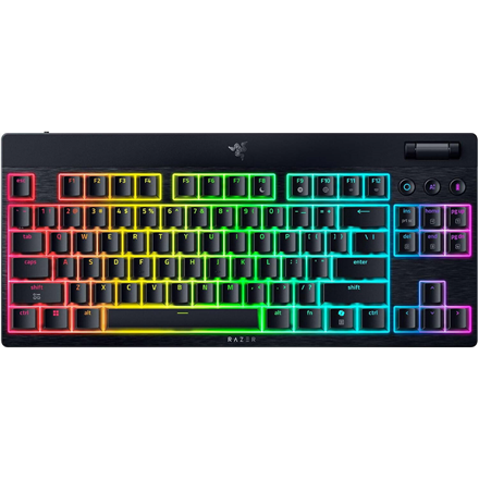 Razer BlackWidow V4 Low-Profile Tenkeyless HyperSpeed Keyboard Wireless US Bluetooth Green Switches Black