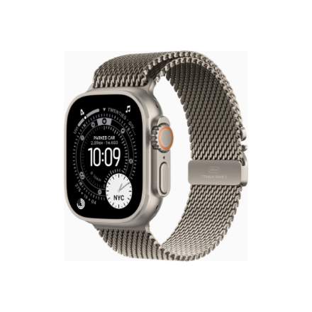 Apple (Apple Watch Ultra 3 GPS + Cellular 49mm Natural Titanium Case with Natural Titanium Milanese Loop - Medium)