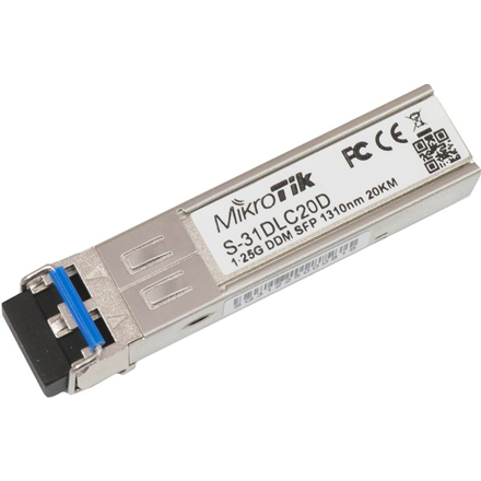 MikroTik S-31DLC20D – ühemoodiline SFP-kiudmoodul, kahekordne LC, 10/100/1 000 Mbit/s, 1 310 nm, kuni 20 000 m, −40 kuni +70 °C
