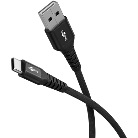 Goobay 74526 eriti pehme tekstiilkattega USB-C–USB-A kaabel metallpistikutega