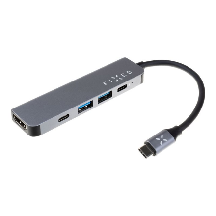 FIXED USB-C Hub Mini FIXHU-MN-GR – 5-pordiline USB-C-jaotur sülearvutitele ja tahvelarvutitele, hall
