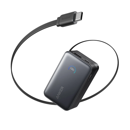 Anker Nano A1638H11 – 10000 mAh 45 W akupank sissetõmmatava USB-C-kaabliga, must