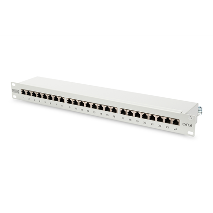 Digitus Patch Panel DN-91624S 48.2 x 4.4 x 10.9 cm Category: CAT 6; Ports: 24 x RJ45; Retention strength: 7.7 kg; Insertion force: 30N max White
