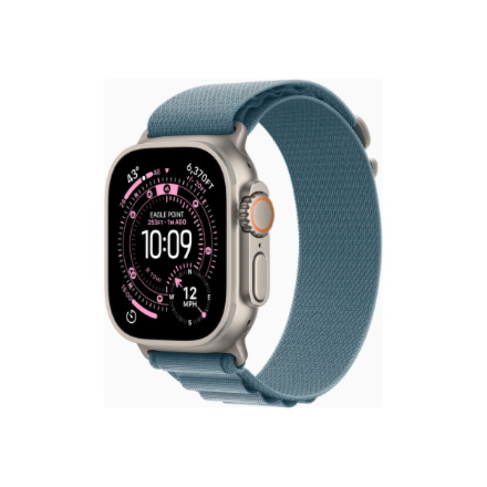 Apple (Apple Watch Ultra 3 GPS + Cellular 49mm Natural Titanium Case with Light Blue Alpine Loop - Medium)