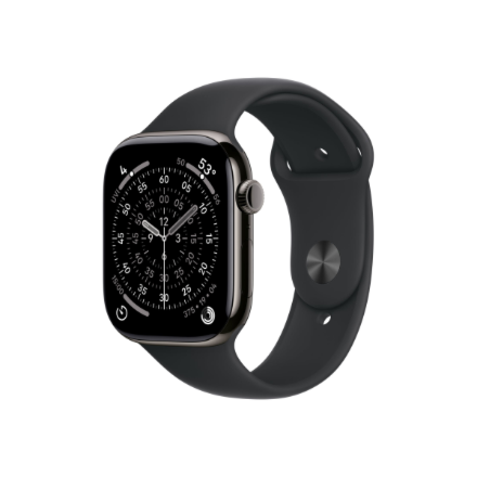 Apple Watch Series 11 MFD24ET/A – GPS + Cellular, 46 mm kiltkivivärvi titaanist korpus, must spordirihm, M/L