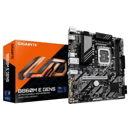 Gigabyte B860M E GEN5 emaplaat, Intel LGA1851, DDR5, 4 SATA-pesa, M.2