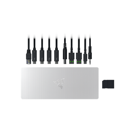 Razer Thunderbolt 5 Dock Mercury RC21-02290200-R3EK – Mercury valge 10-pordine dokkimisjaam M.2 pesa, kolme 4K 144 Hz ekraani toe ja 140 W Power Deliveryga