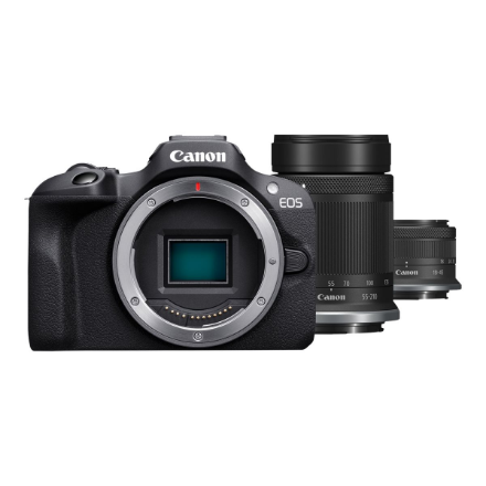 Canon EOS R100 Mirrorless Camera + RF-S 18-45mm IS STM Lens + RF-S 55-210mm IS STM Lens Megapixel 24.1 MP Image stabilizer ISO sensitivity (max) 256000 Wi-Fi Video recording Manual CMOS Black