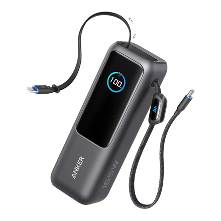 Anker Zolo akupank A1695H11, 25000 mAh, sisseehitatud USB-C ja väljatõmmatav kaabel, hall