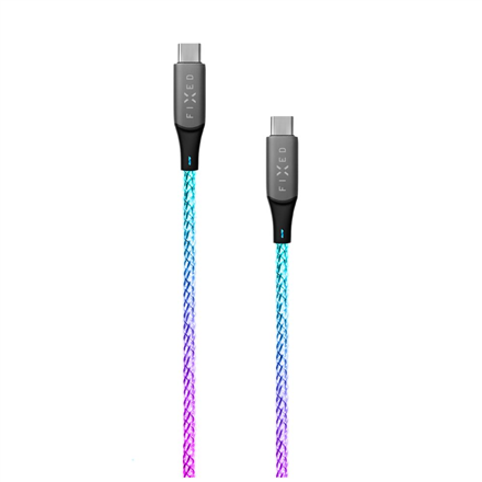 FIXED FIXDLED-CC-RA – valgustusega USB-C–USB-C laadimiskaabel PD-toega, vikerkaarevärviline