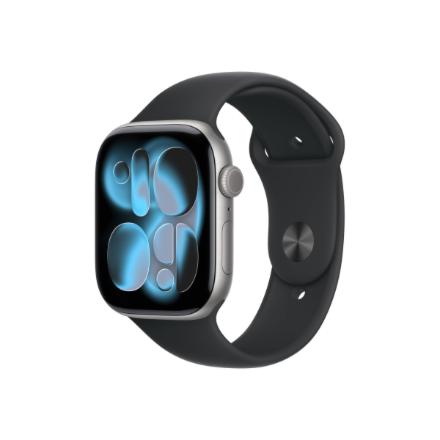 Apple Watch Series 11 GPS + Cellular 46 mm – nutikell Space Grey alumiiniumkorpuse ja musta M/L Sport Band rihmaga
