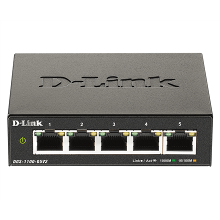 D-Link интеллектуальный управляемый коммутатор DGS-1100-05V2/E, управляемый L2, монтируемый в стойку, количество портов Gigabit Ethernet (медных) 5