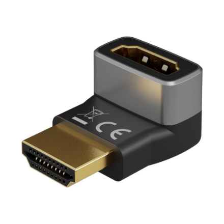 Goobay 72009 – vertikaalne 90° nurga HDMI-adapter, 8K 60 Hz, kullatud, must/hõbedane