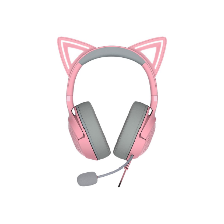 Razer Kraken Kitty V2 Quartz RZ04-04730200-R3M1 – juhtmega kõrvapealne USB-A peakomplekt kassikõrvadega, roosa