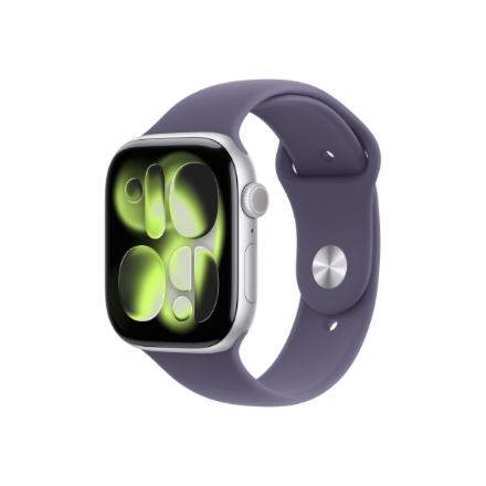 Apple Watch Series 11 MFCP4ET/A – GPS + Cellular, 46 mm hõbedasest alumiiniumist korpus, lillakas udutooni spordirihm, S/M