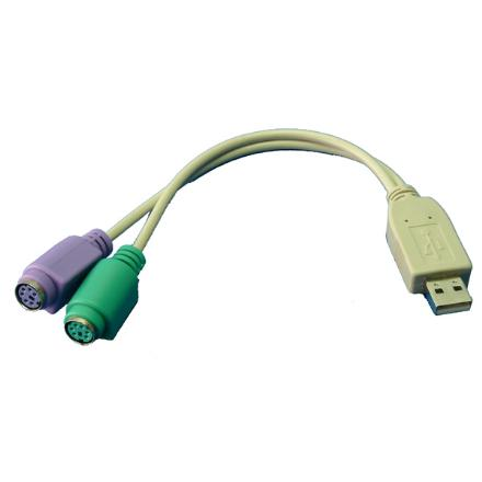 LogiLink AU0004A – USB–2 × 6-kontaktiline PS/2 adapter, 0.2 m, hall