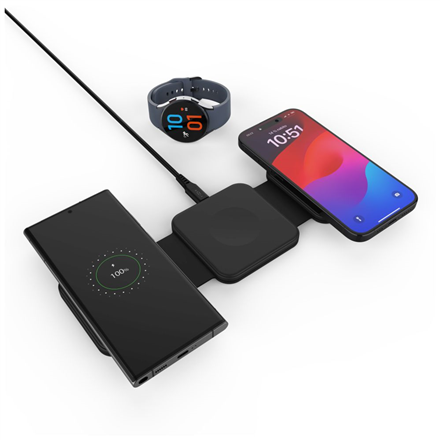 FIXED Flex Samsung FIXFLE-SA-BK – kokkupandav 3 ühes juhtmevaba laadija Samsungi seadmetele, must