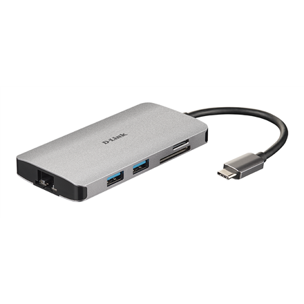 D-Link 8-in-1 USB-C jaotur HDMI/Ethernet/kaardilugeja/Power Delivery funktsiooniga DUB-M810 USB-jaotur USB Type-C