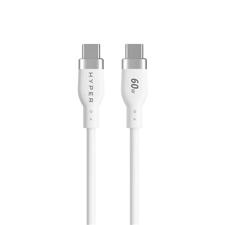 Hyper HyperJuice HJ4011WHGL – 1.5 m 60 W silikoonist USB-C–USB-C laadimiskaabel, valge