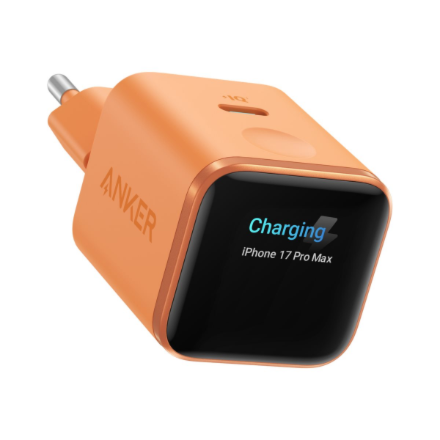 Anker Nano A121DGO1 – 45 W USB-C-laadija nutiekraaniga, oranž