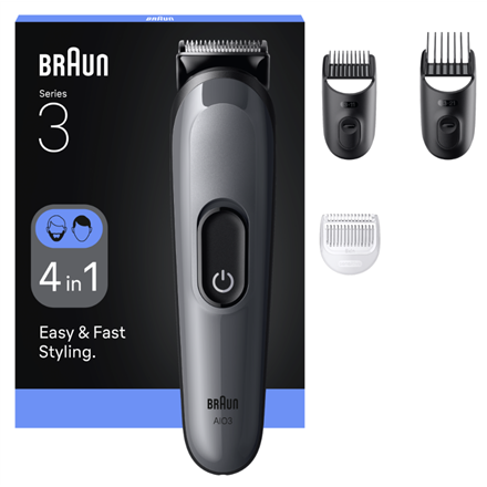 Braun All-in-One Series 3 AIO3500 – 4-in-1 akutoitega hoolduskomplekt, 14 pikkusseadet, must