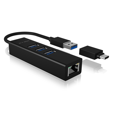 ICY BOX IB-HUB1419-LAN – 4-pordine USB-A ja USB-C jaotur Gigabit Ethernetiga