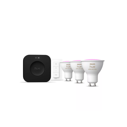 Philips Hue Starter set: 3 GU10 bulbs, dimmer switch, Hue Bridge Pro GU10 Zigbee, Wi-Fi, Bluetooth