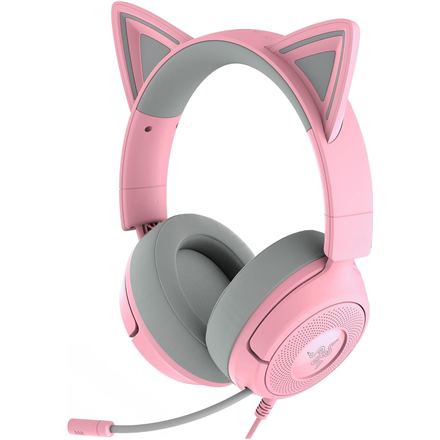 Kvartsroosa juhtmega kõrvu kattev mänguripeakomplekt Razer Kraken Kitty V3 X mikrofoniga