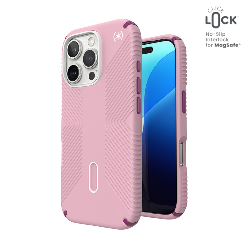 Speck Presidio2 Grip ClickLock & MagSafe ümbris seadmele iPhone 16 Pro, Wednesday Pink / Boysenberry Purple / valge