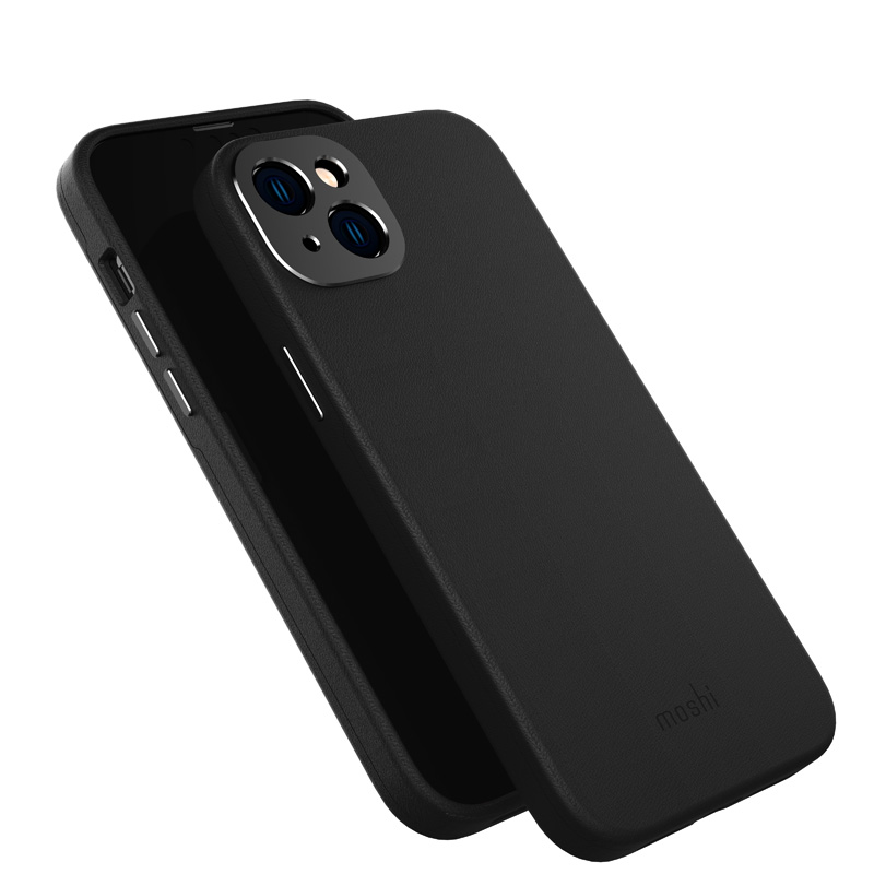 Moshi Napa ümbris seadmele iPhone 14 Plus, MagSafe'iga ühilduv, vegannahast, Midnight Black värvitoonis