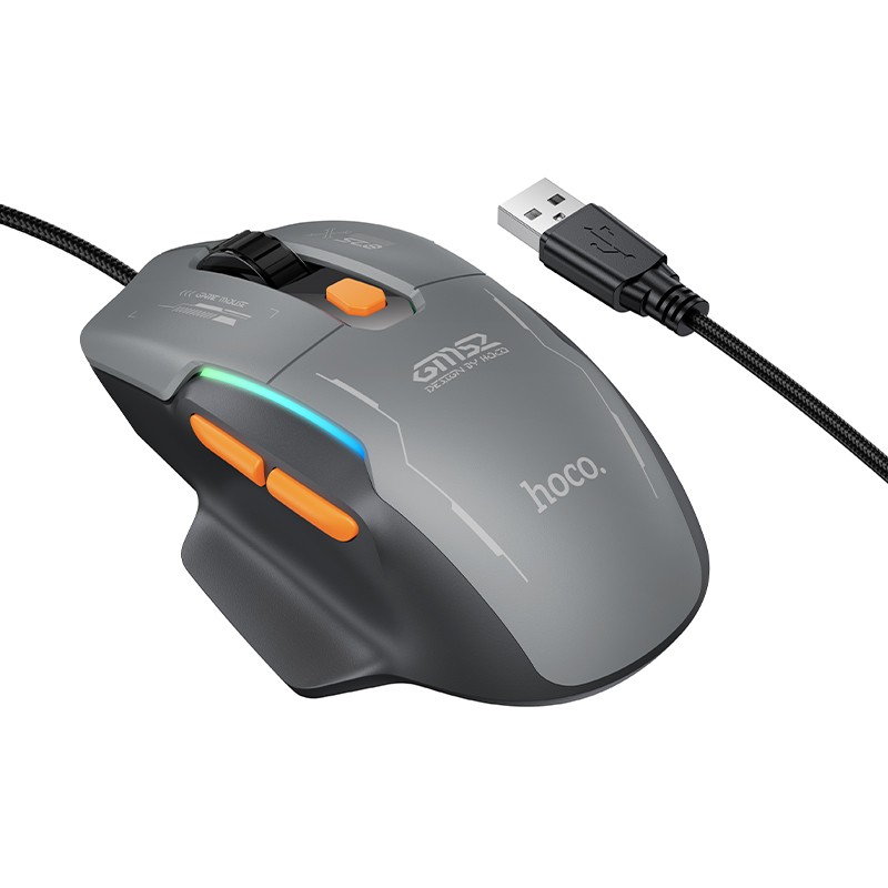 Hoco GM52 RGB juhtmega mängurihiir, must ja hall