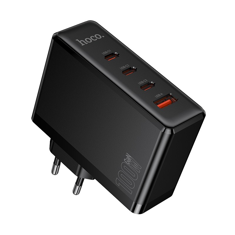 Hoco N85 100 W laadija kolme USB-C-pordiga ja ühe USB-A-pordiga, must