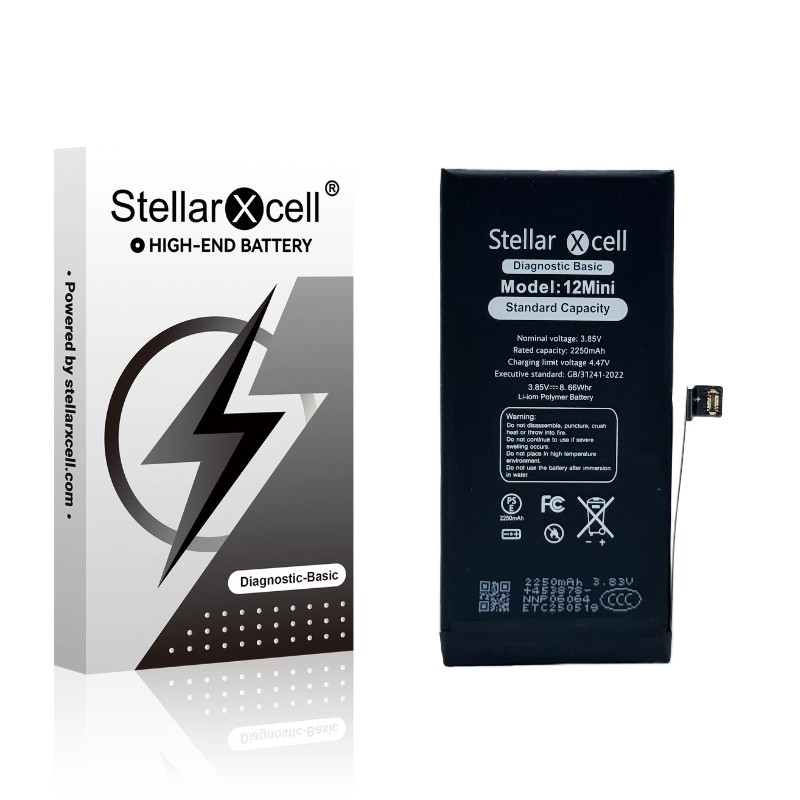 StellarXcell Diagnostic aku Apple iPhone 12 mini jaoks, 2227 mAh (standardne mahutavus + kvaliteetne BMS-i koopia)