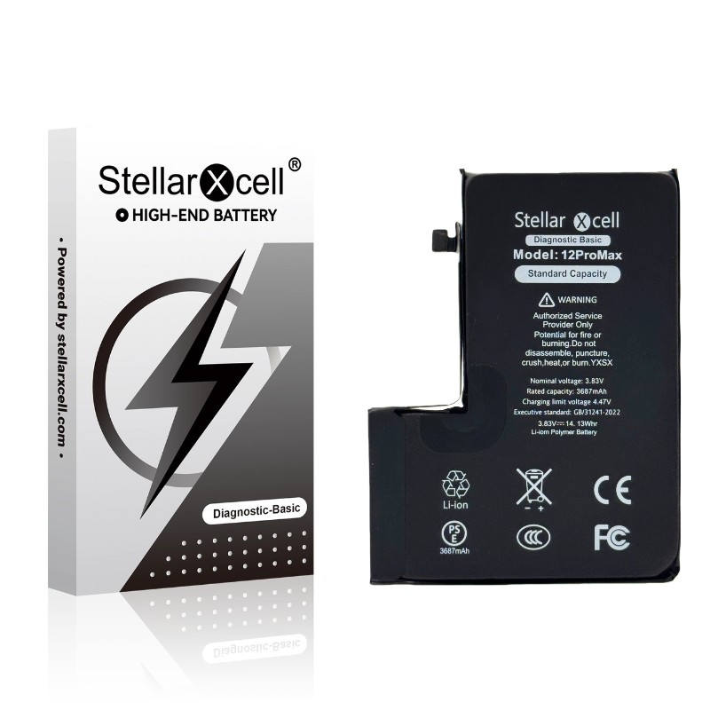 StellarXcell Diagnostic aku Apple iPhone 12 Pro Max jaoks, 3687 mAh (standardne mahutavus + kvaliteetne BMS-i koopia)