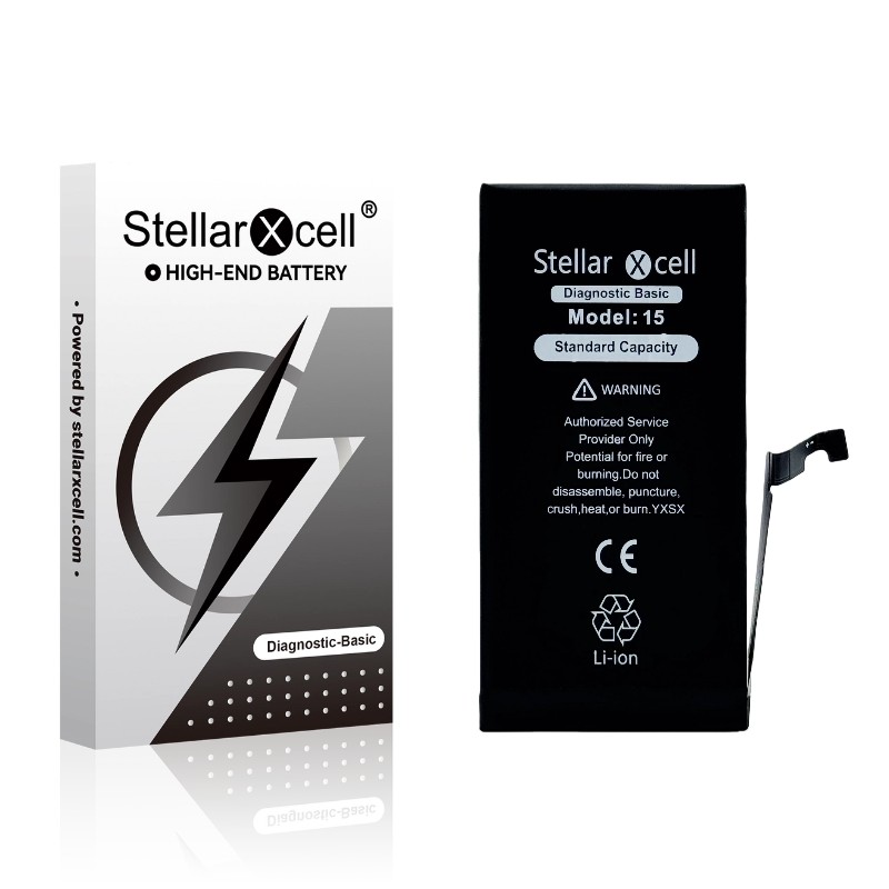 StellarXcell Diagnostic aku Apple iPhone 15 jaoks, 3349 mAh (standardne mahutavus + kvaliteetne BMS-i koopia)