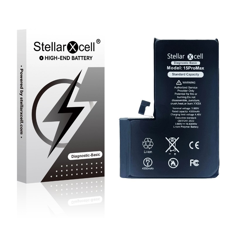 StellarXcell Diagnostic aku Apple iPhone 15 Pro Max jaoks, 4422 mAh (standardne mahutavus + kvaliteetne BMS-i koopia)